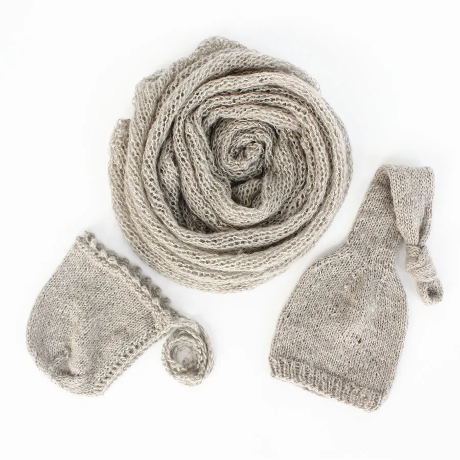 unelmista totta Free Shipping 3pieces Newborn Photo Scarf Set Baby Hat Photography Props Hand Knitting Baby Accessories