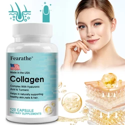 Marine Collagen Type 1 - Hyaluronic Acid Turmeric Vitamins C, E, Biotin Supports Healthy Skin Nails Hair Collagen Supplement