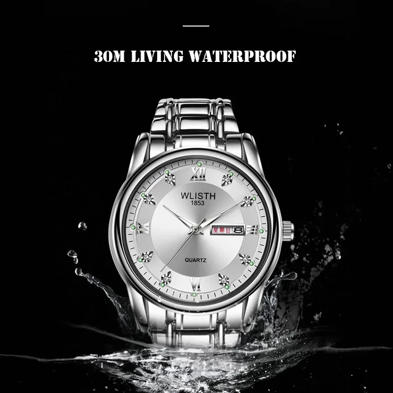 UTHAI メンズ腕時計ブランドビジネス高品質スチールバンド防水ダブルカレンダー高齢男性ファッションクォーツ時計腕時計