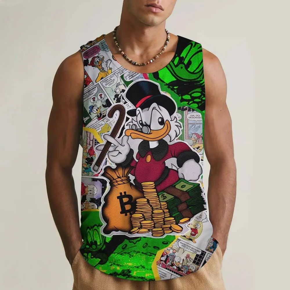 Cross border European size Disney Donald Duck print round neck fitness vest, underwear, muscle fast drying basketball vest