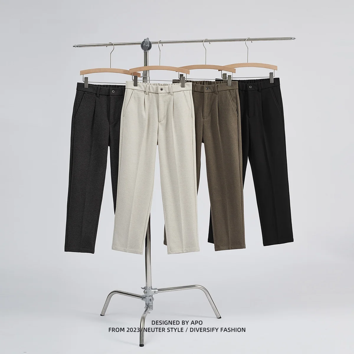 

Men's Busin Casual Thiened Winter Straight Leg Woolen Pants Slim Fit Ten-Point Trousers Faionable Straight Tube Pants