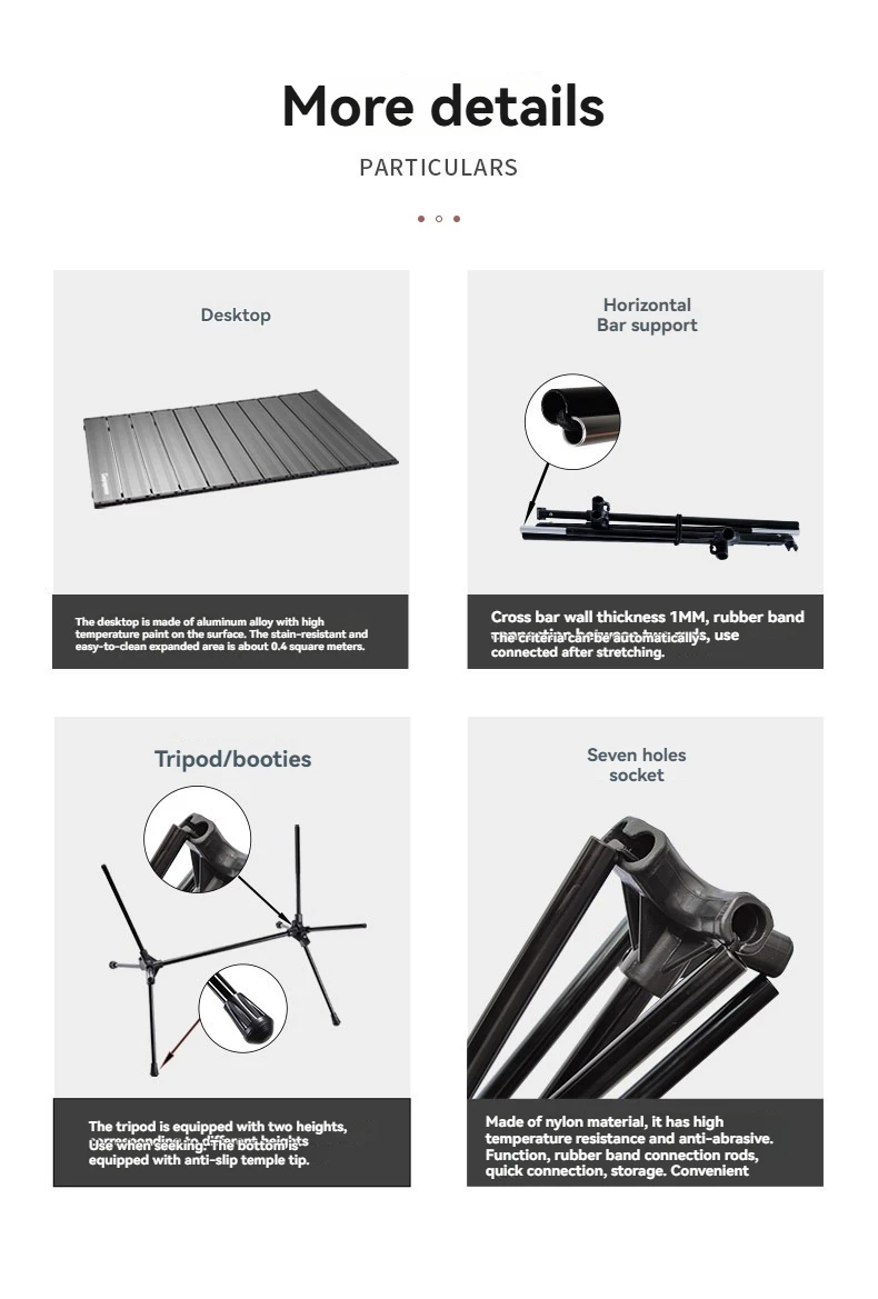 CAMPINGMOON T-520 höhenverstellbarer tragbarer Raumtisch aus Aluminiumlegierung für Outdoor-Picknick und Grillen, klappbarer Tisch – Detail 5