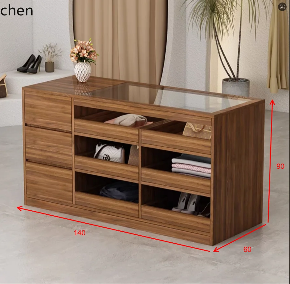 YFY  Clothing Store Island Cabinet Storage Display Stand with Glass Cashier Counter