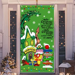 Merry Christmas Door Cover Green Whoville Xmas Winter Holiday Party Decorations Backdrop Door Hanging Banner