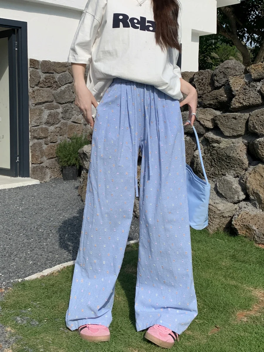 하이웨이스트 스트레이트 레그 편안한 캐주얼 팬츠 플러스 사이즈 여성용 루즈 슬리밍 여름 바지 한국 스타일 출퇴근 패션