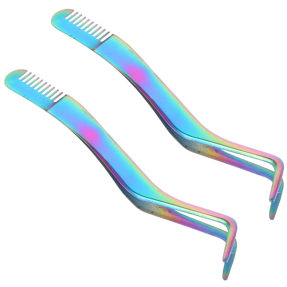 

2 Pcs Eyelash Tweezers Curler Small Stainless Steel False Eyelashes Applicator Tool