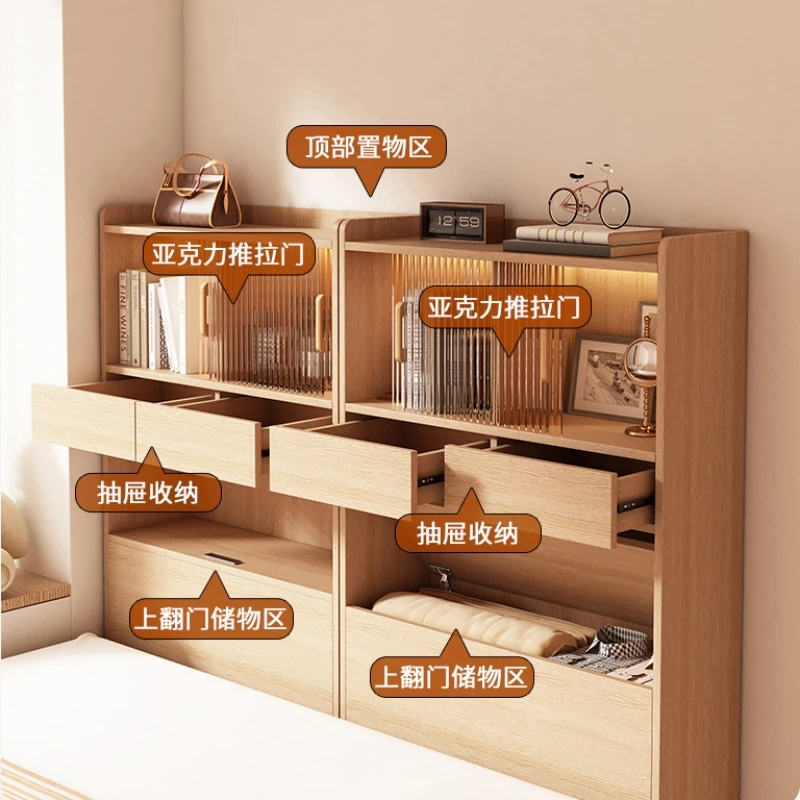 Bedroom bedside crevice cabinet high bedside storage side cabinet ultra-narrow bedside cabinet backrest rack storage high cabine