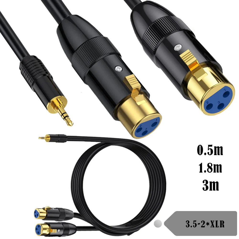 3.5mm(TRS,1/8 Inch,Aux) Male to Dual XLR Female Unbalanced Interconnection Cable for Microphone, Sound Card, Camcorder & More