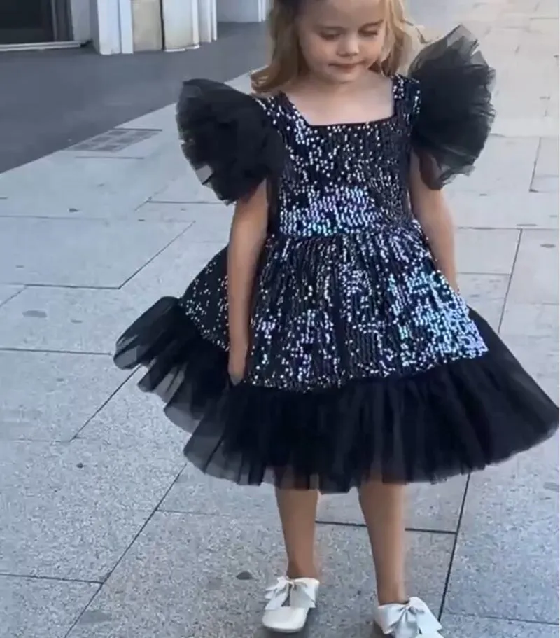 

Puffy Black Flower Girl Dresses For Wedding Tutu Pricness Girl Dresses First Communion Kids Gown Vestidos De Novia