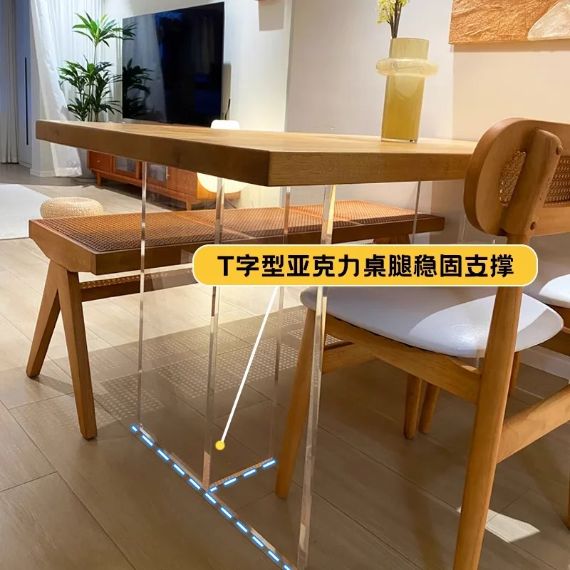 Japanese-Style Log Acrylic Suspension Dining Table Rectangular Cream Desk Chair Leisure Area Reception