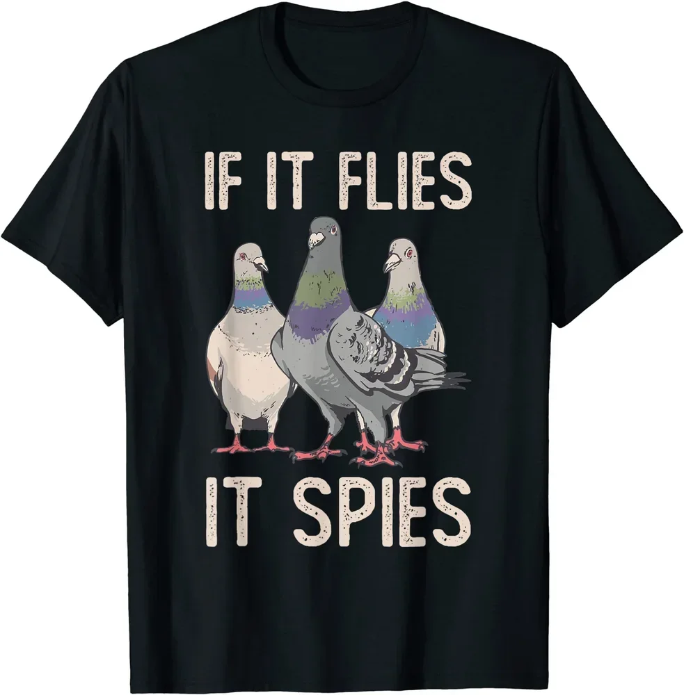 Funny Birds Pun Pigeon If It Flies It Spies Birds Are Liars T-Shirt Short Sleeve Outfits vintage new in tops & tees vintage