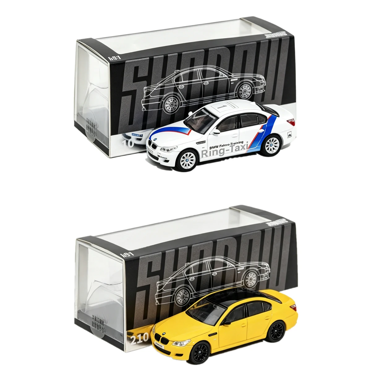 

Shadow 1:64 BMW M5 E60 Ring-Taxi Livery & Yellow Black Roof 2 Styles Diecast Model Car In Stock Ready To Ship