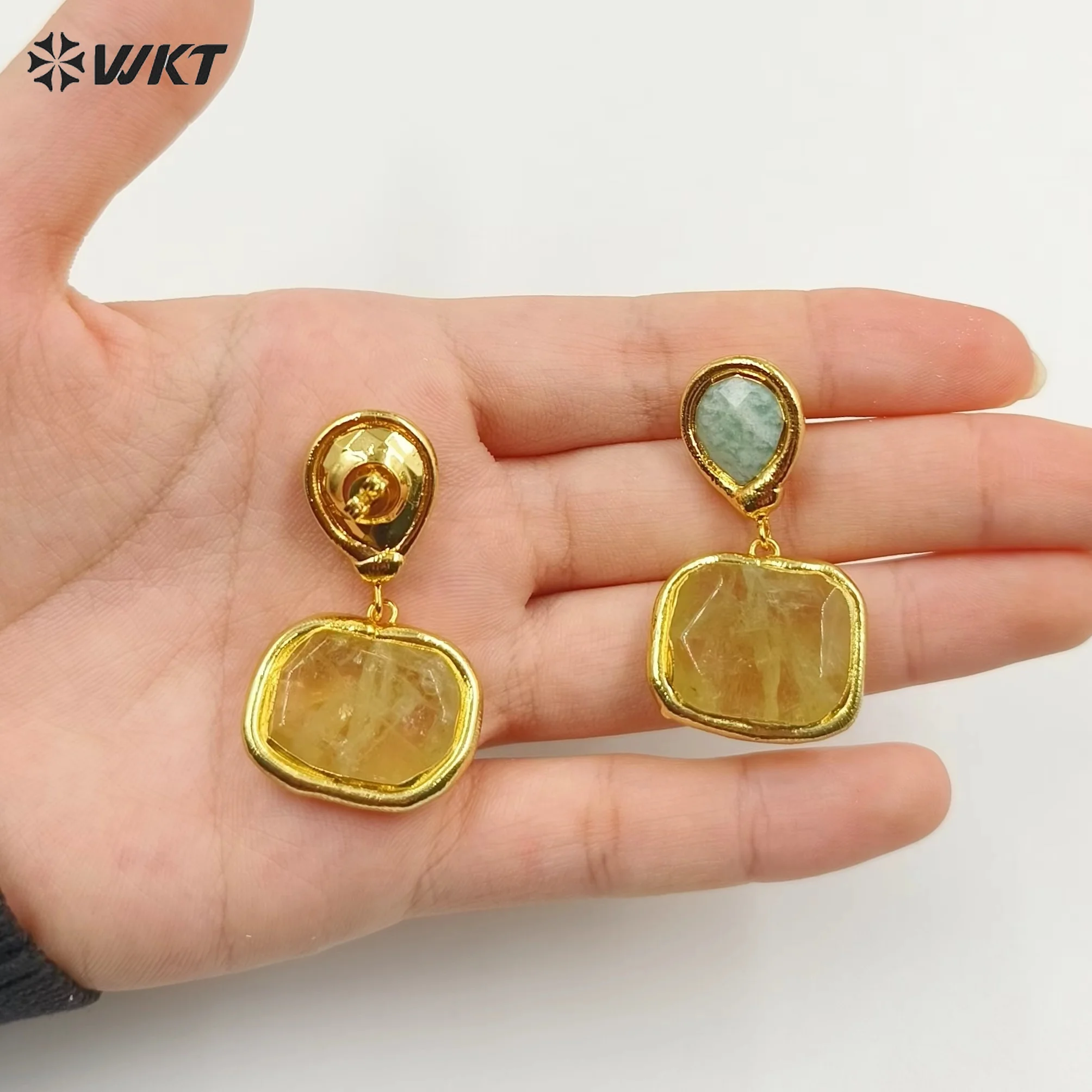 WKT-E742  WKT 2023 Fashion Style Gemstone Earring NEW Shape Gold Plated Jewelry For Women Jewelry Retro Style