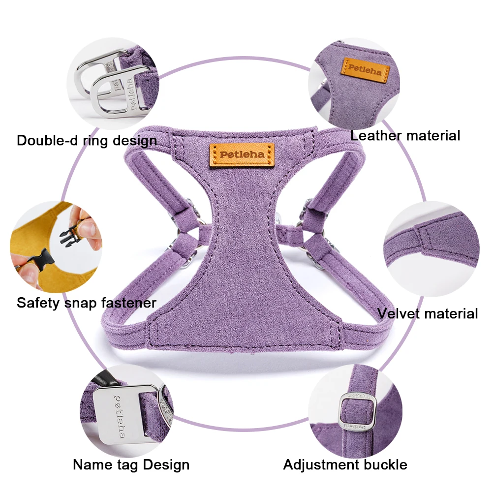 Luxury Genuine Suede Dog Harness and Lead Set | Soft Anti-Shock Padded Vest with Soft Leather Leash for Small Medium Large Dogs view 3