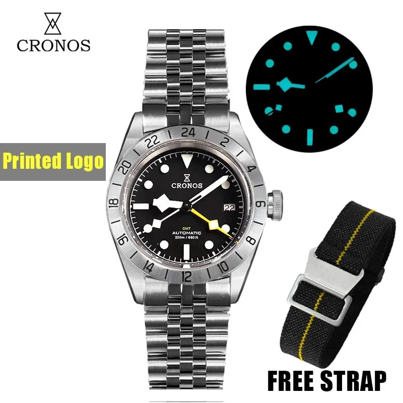 

Cronos Vintage 39mm Men Watch NH34 GMT Automatic Mechanical Sapphire Glass Date Window BGW9 Luminous Sapphire crystal L6022M