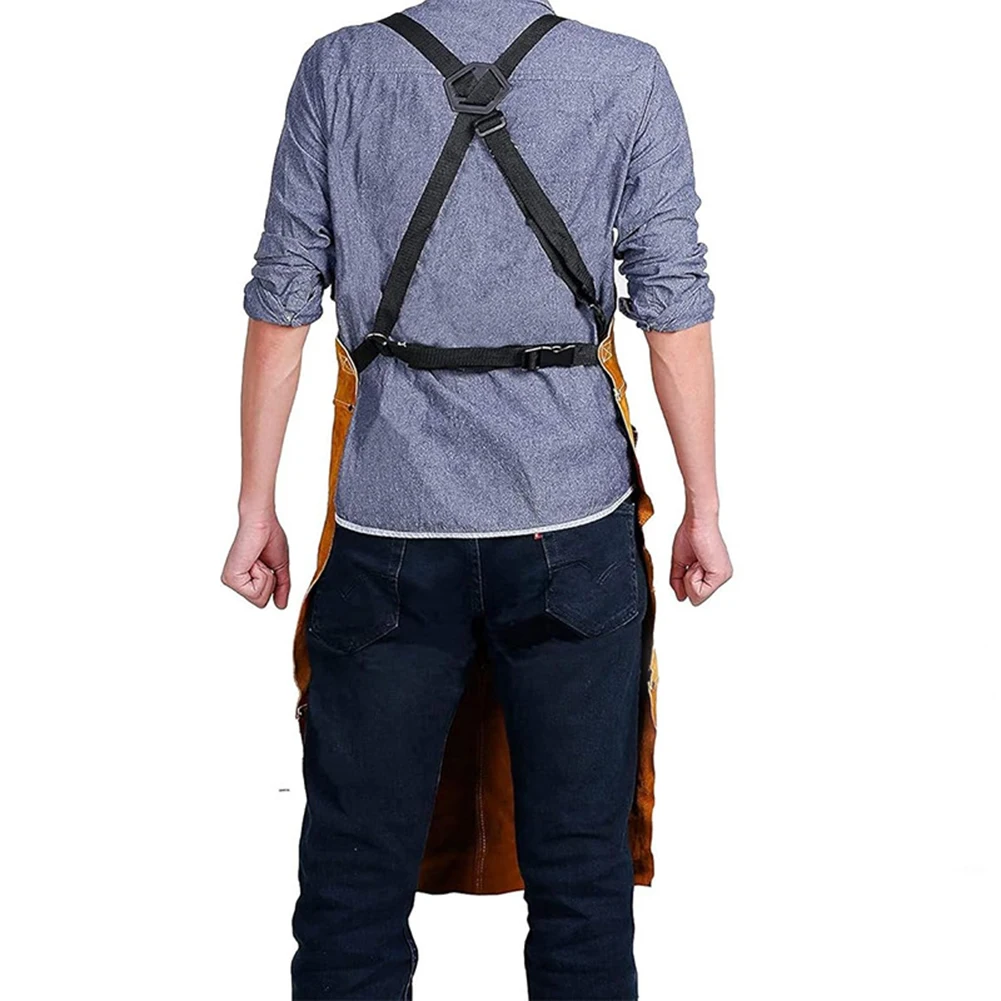 Flame Retardant Work Suit Heavy Duty Apron 60 X 90 Cm Leather Welding Apron Woodworking Tools Holder Double Stitching Design
