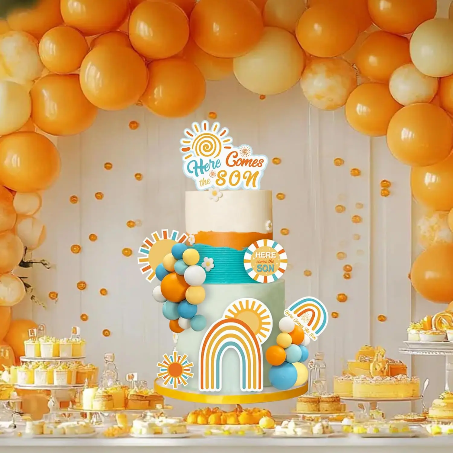 Here Comes the Sun Cake Picks Colorful Ball Shaped Cake Topper Pearl Balls Cupcake Cake Insert Topper for Birthday Party Wedding