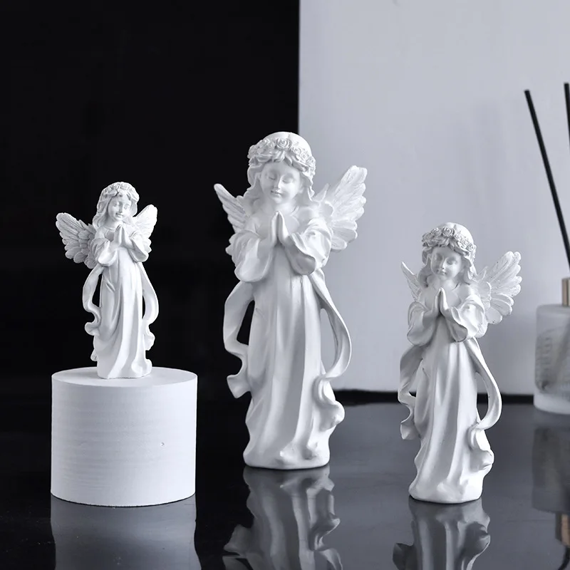 European Standing Angel Resin Handicraft Ornament Imitation Plaster Figure Statue Living Room Desktop Home Decoration