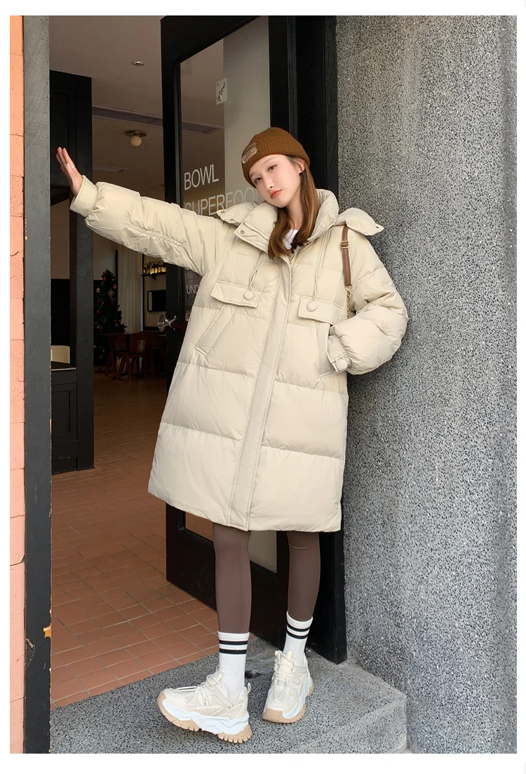 Real spot %90 white duck down jacket women winter long hooded fashion warm coat