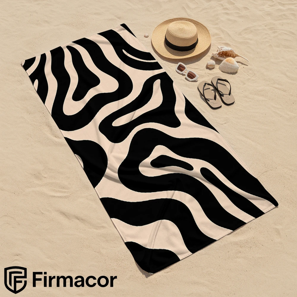 Beige Black Swirl Abstract Cartoon Anime Beach Towel Microfiber Quick Dry Super Absorbent Soft Bath Towel for Kids Adults Travel