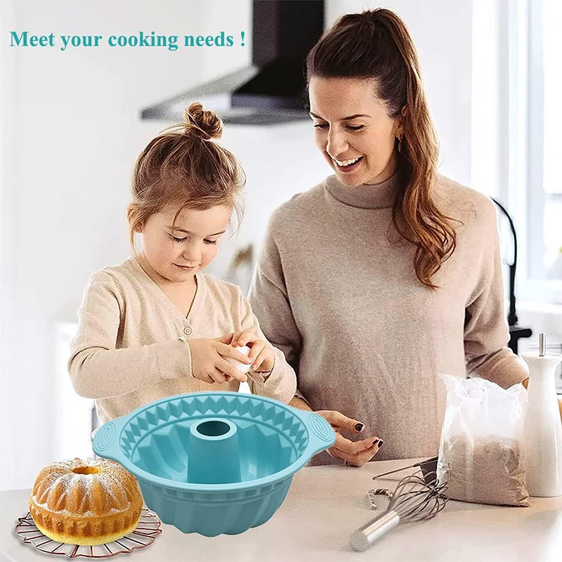 LMETJMA 9.5 Inch Silicone Fluted Pans Non-stickFluted Cake Pan with Sturdy Handle Kitchen Bundt Cake Baking Molds JT366 view 6