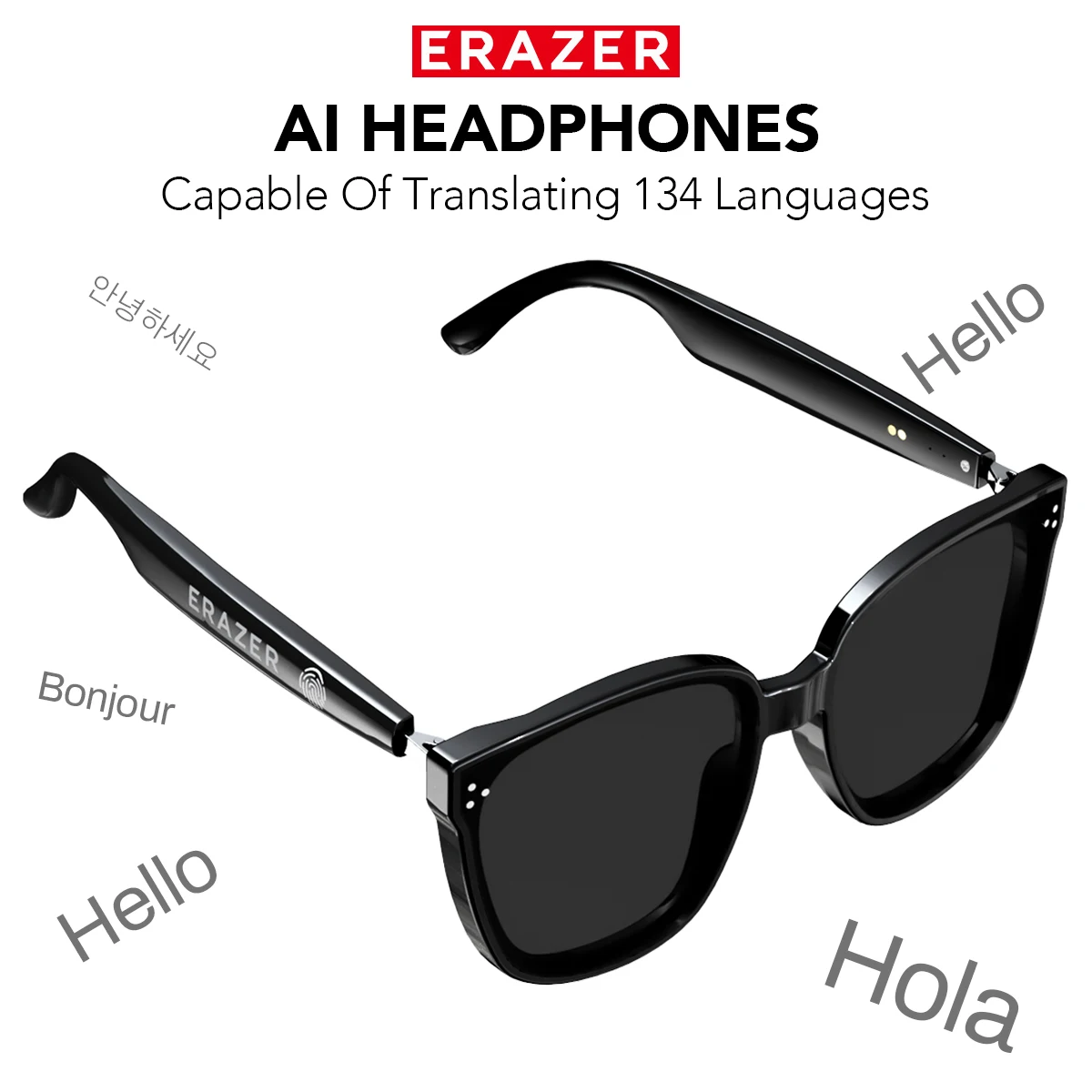 ERAZER SG20PRO Wireless Bluetooth Ai Translation Glasses 50Hrs Playback Tap controls Clear sound quality Built-in Dual Mic Smart