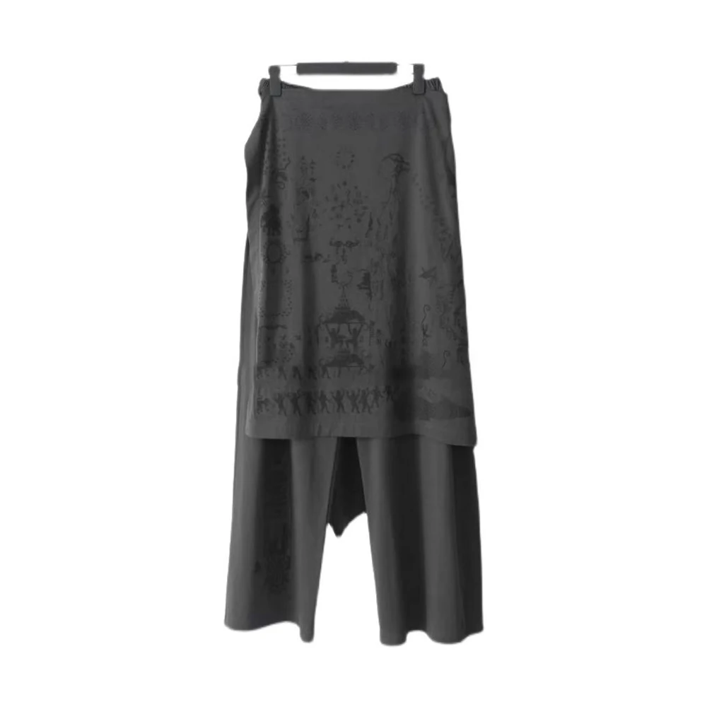 

Summer new fake two-piece design irregular trouser skirt vertical straight strap elastic waist thin casual pants women