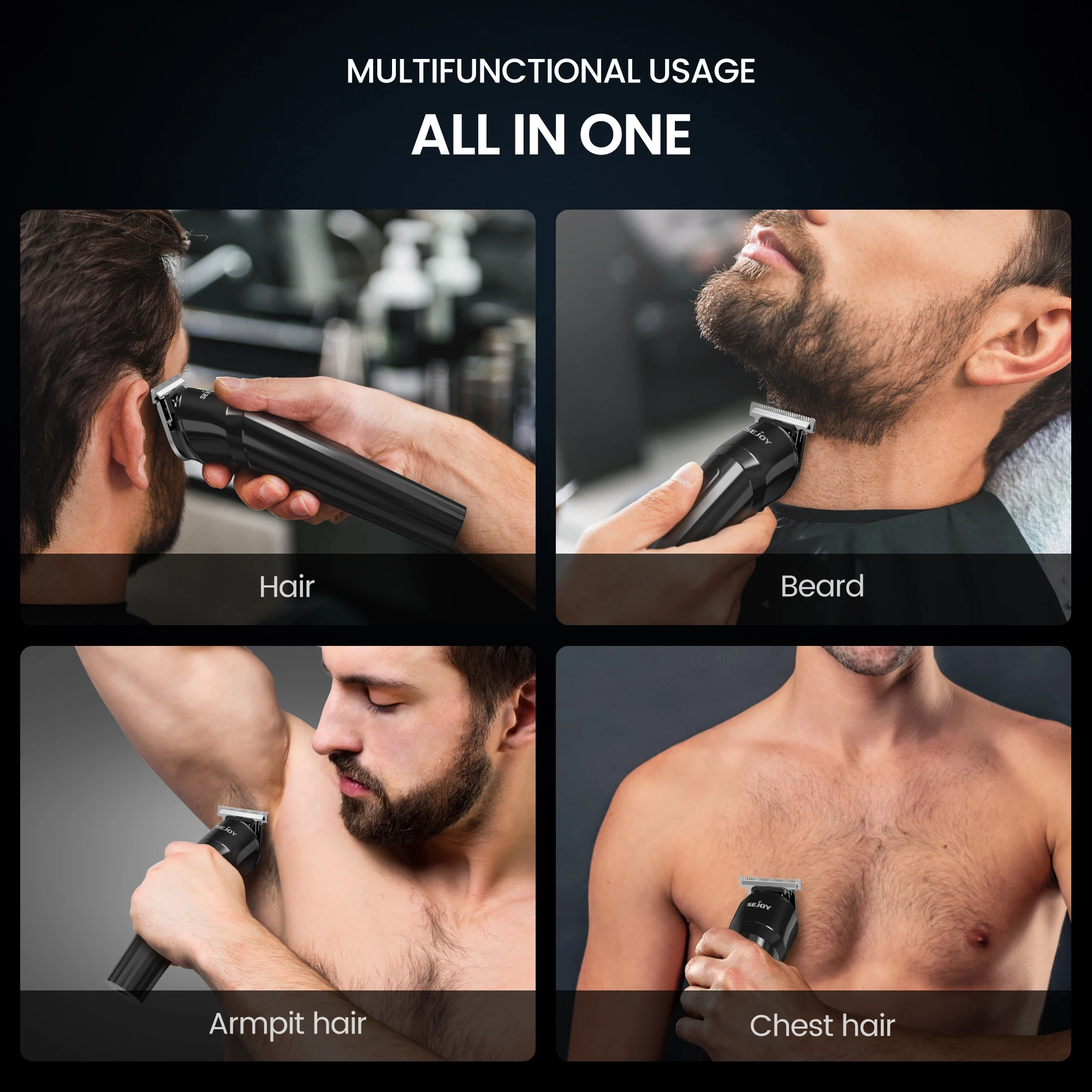 ماكينة تشذيب الشعر من SEJOY للرجال، ماكينة قص الشعر الاحترافية، ماكينة تشذيب اللحية، مجموعة ماكينة القطع اللاسلكية