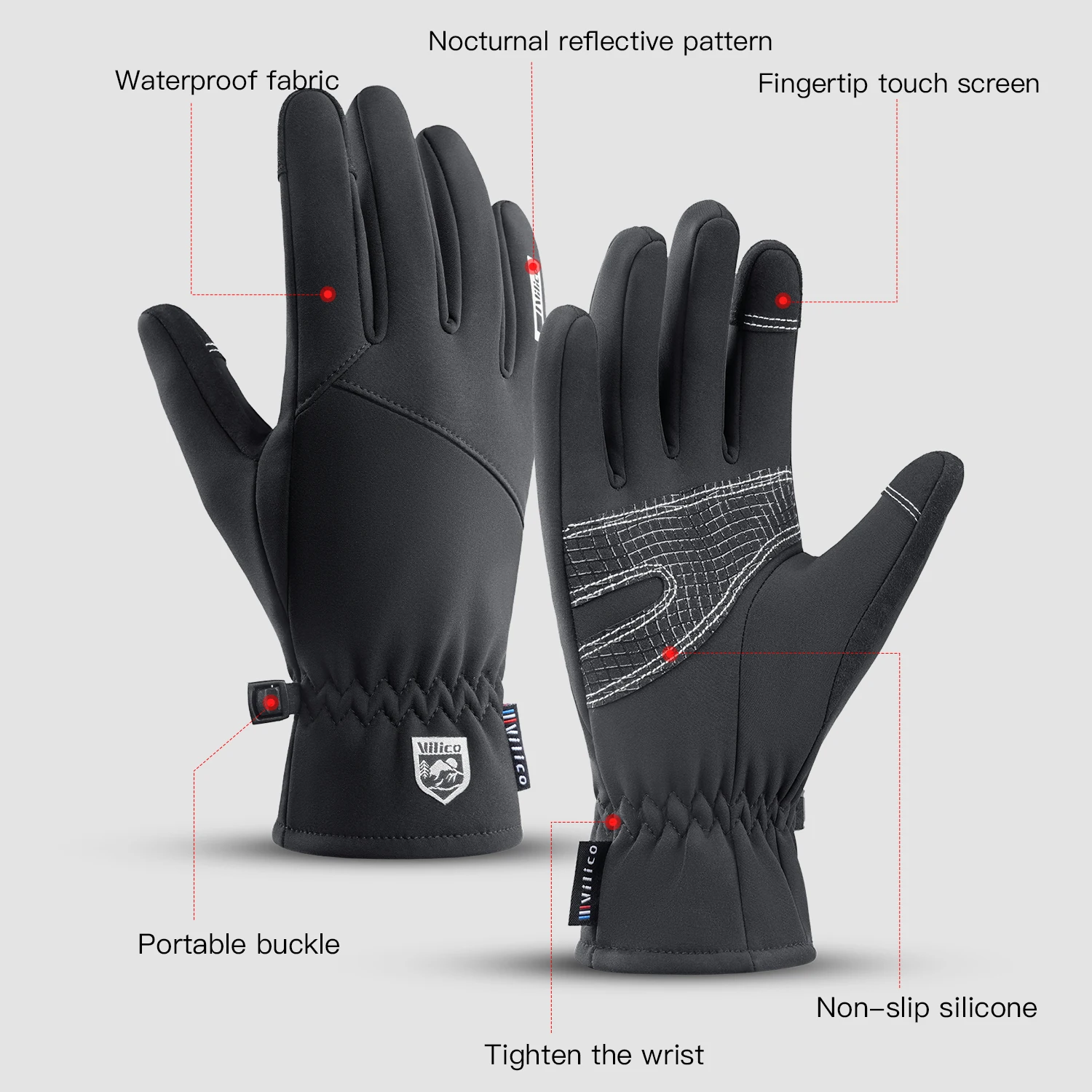 Men Winter Waterproof Cycling Gloves Outdoor Sports Running Motorcycle Ski Touch Screen Fleece Gloves Non-slip Warm Full Fingers