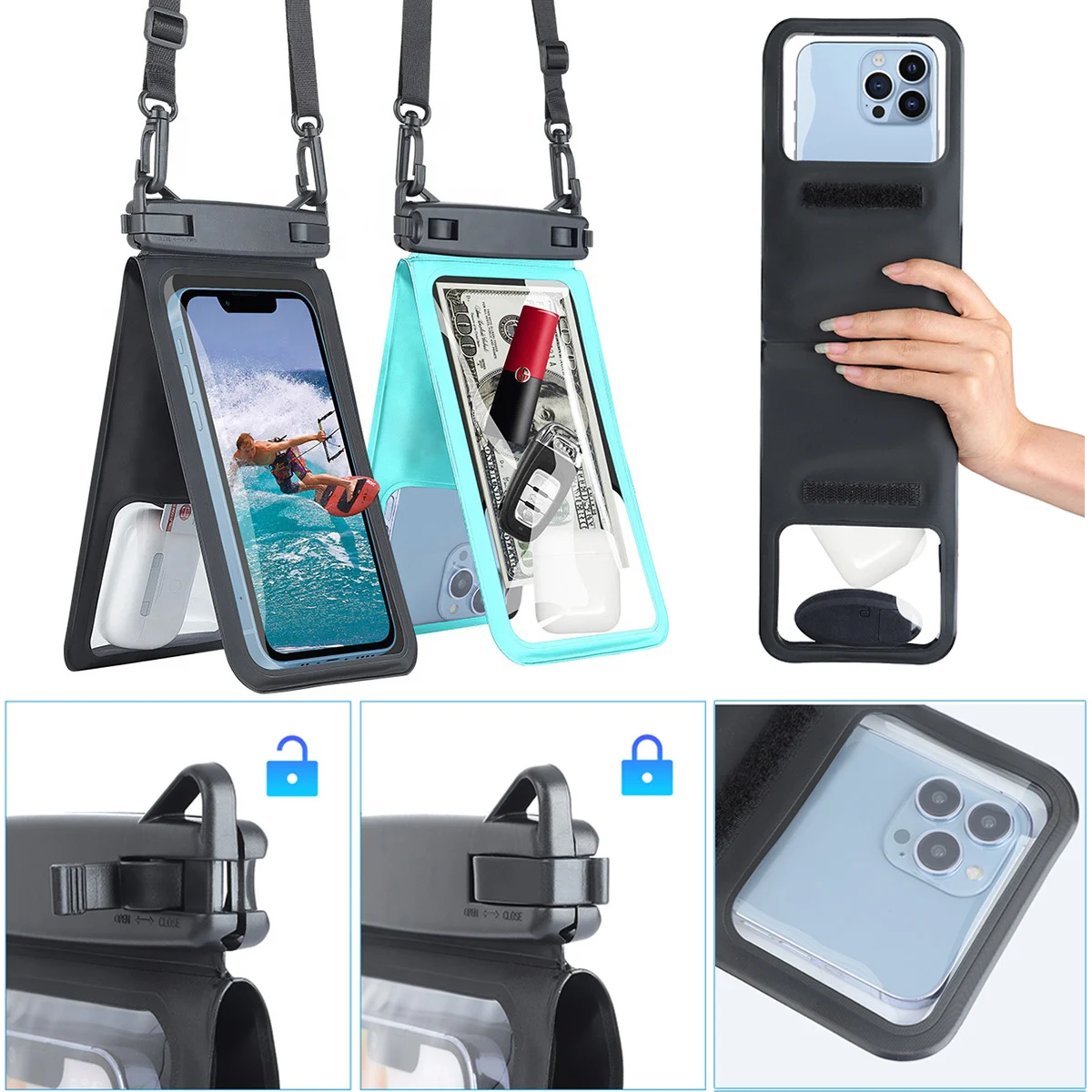 Double Space 6.7 in Cell Phone Clear PVC Pouch Case Bag Holder Floating PVC Waterproof Bags Cover Touchscreen Large Capacity