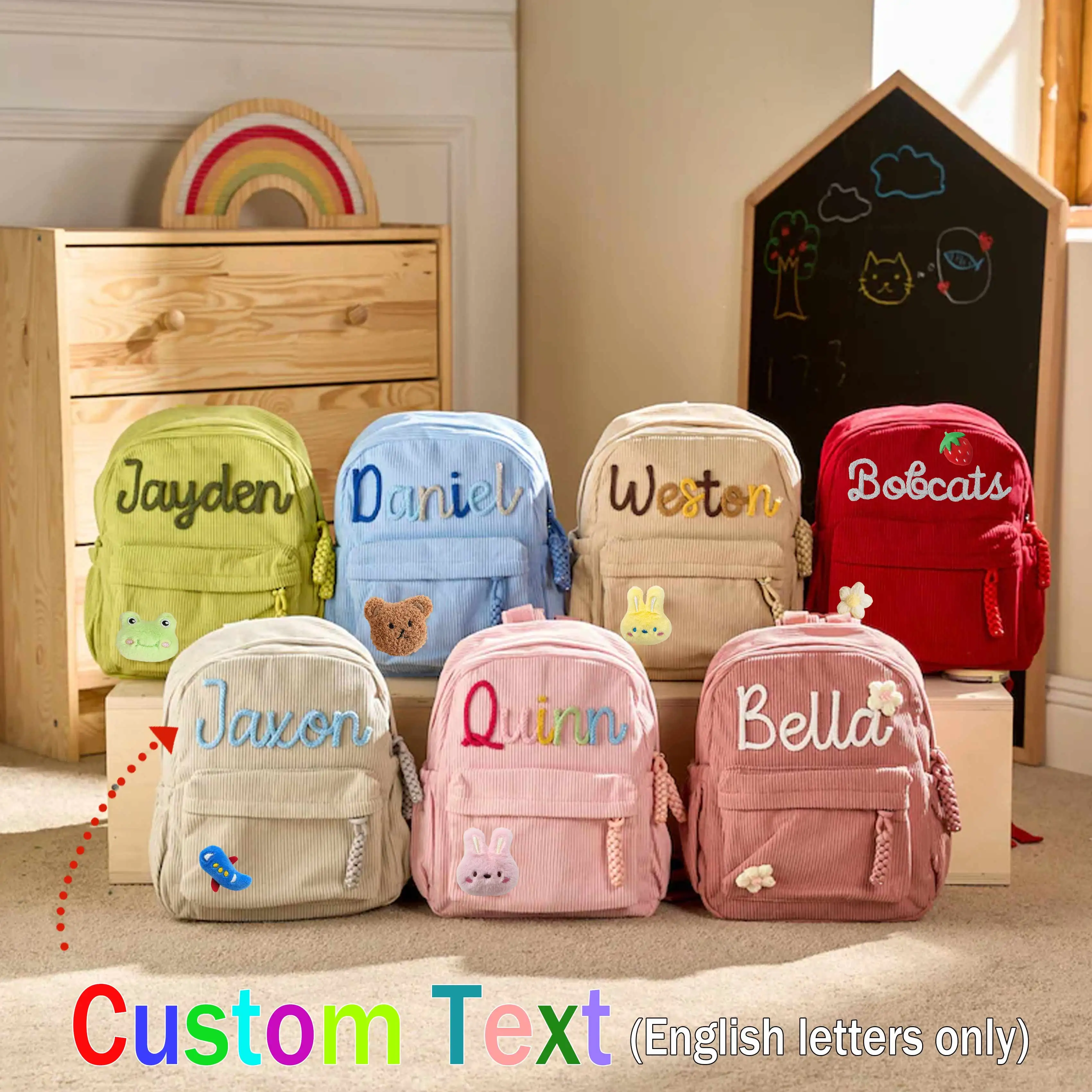 Baby Nursery Backpack - 1-Piece Personalized Corduroy Backpack, Custom Hand-Embroidered