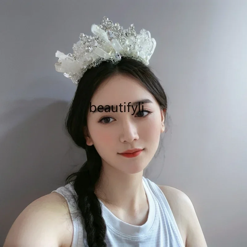 Bridal crystal big crown high-end wedding main yarn girlfriend gift crown atmospheric bow