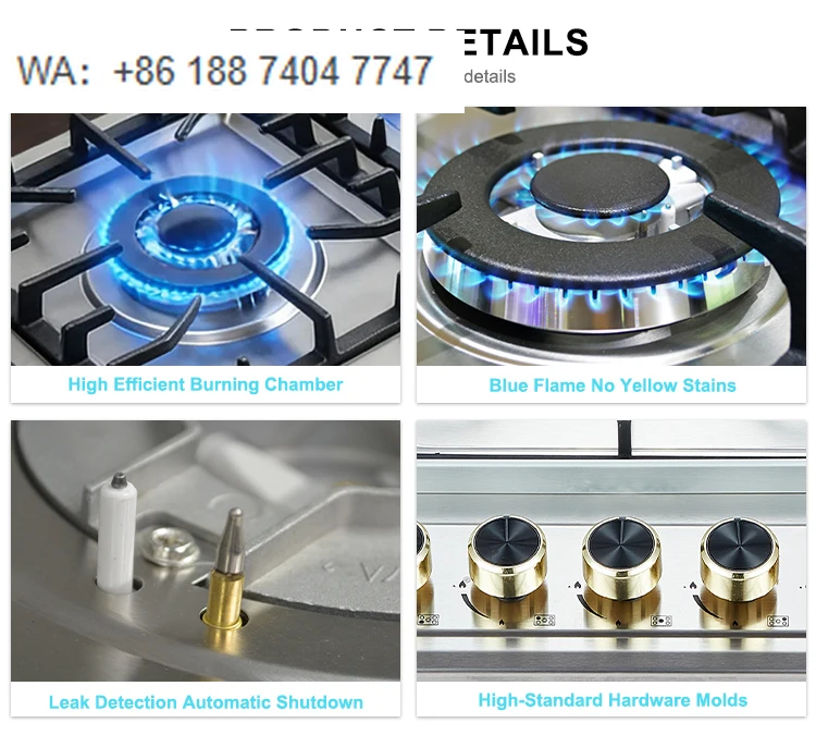 4 Burner Built-in Gas Hob Tempered Glass Top LPG Natural Gas Cooktop with Cast Iron Pan Support OEM ODM