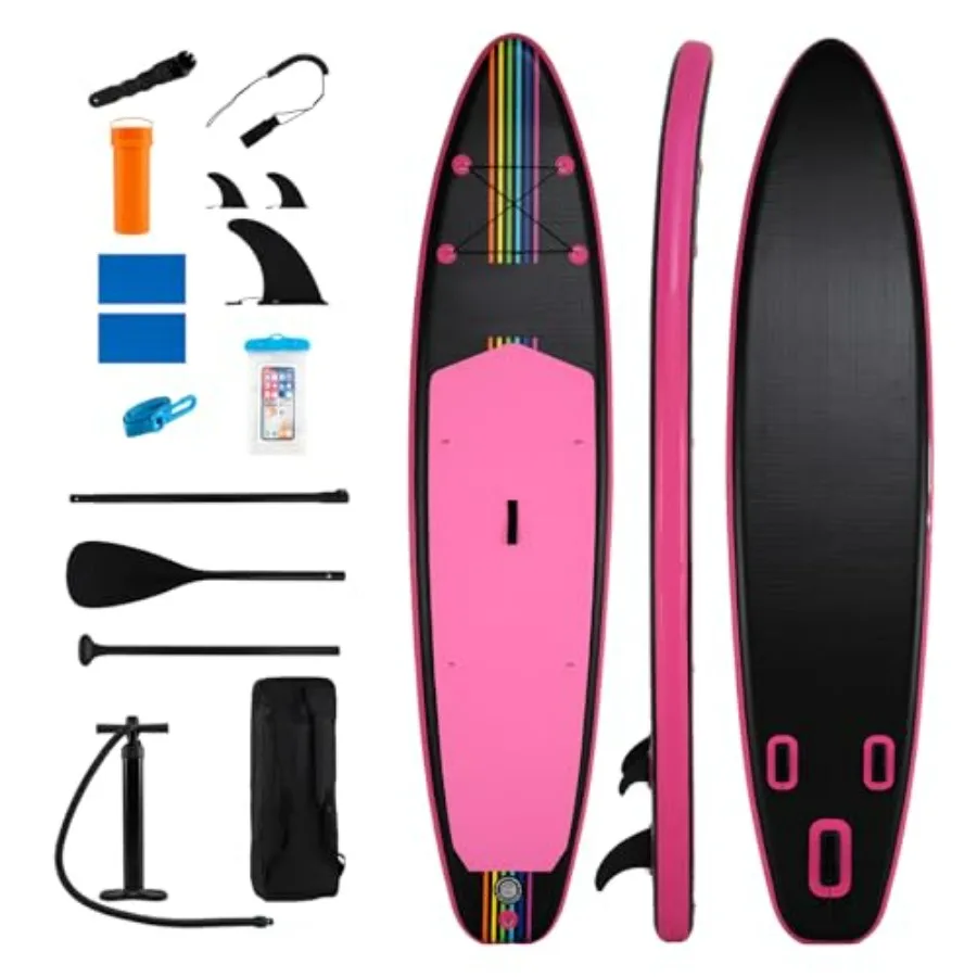 

11FT Inflatable Paddle Board for outdoor water sports, durable PVC material, blue-gray color, ultra-stable with removable fins