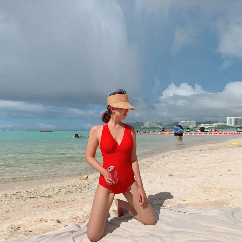 

Korean Clearance One-Piece Swimsuit for Women Backless Tie Triangle Tummy Control Slimming Hot Spring Vacation Wear