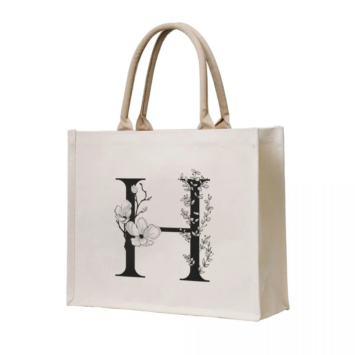 

Letter H Monogram - Floral Initial Tote Bag Handbags supermarket folding bag reusable shopping bags