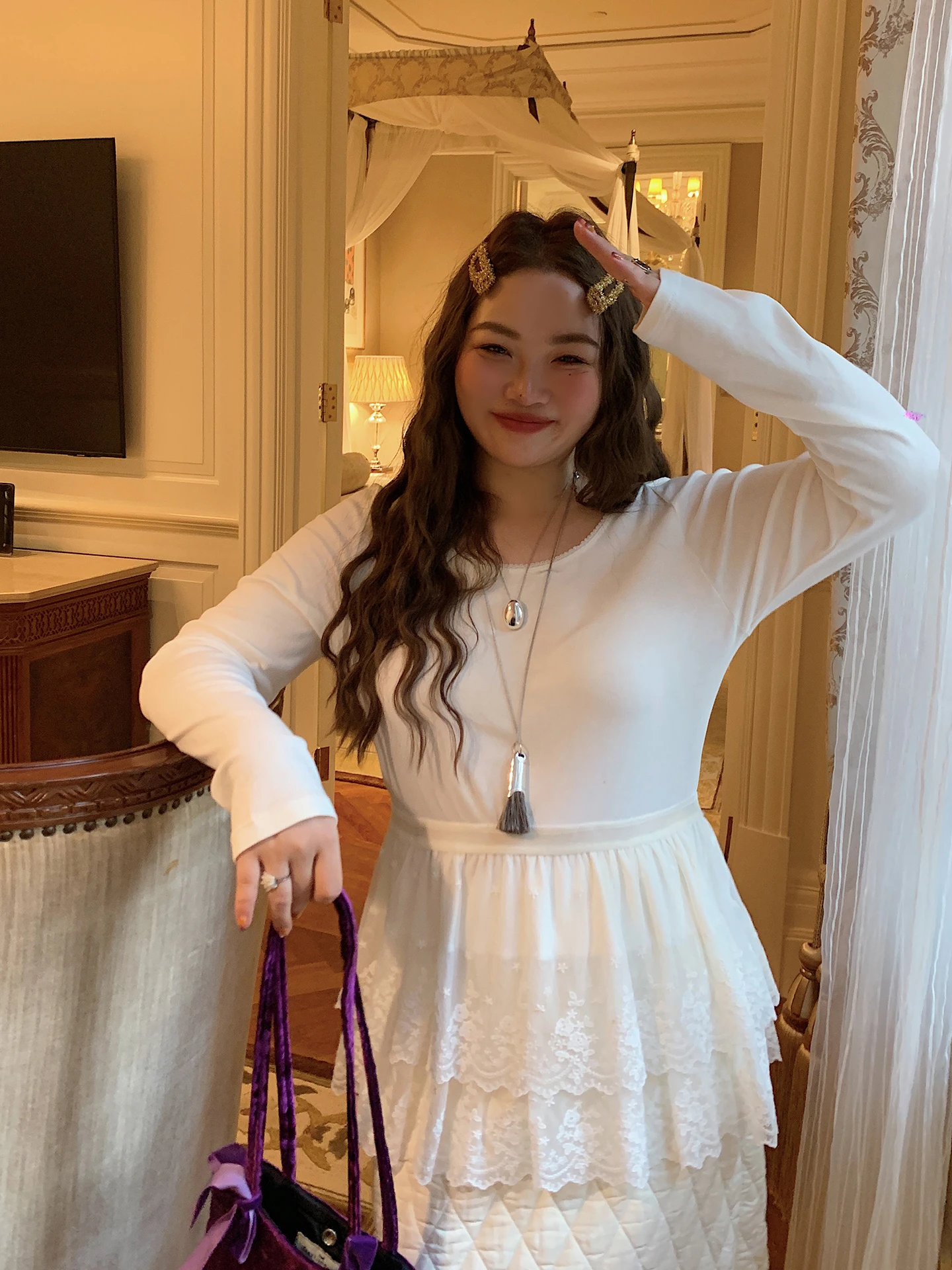 

Lace Trim Base irt Women's plus Size Cover Belly T-irt Autumn Winter Large round Ne Underwear Inner Wear Straight Cut