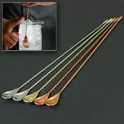 Long Handle Stainless Steel Spiral Cocktail Spoons Teadrop Scoops Bartender Stirring Tools Kitchen Supplies Accessories