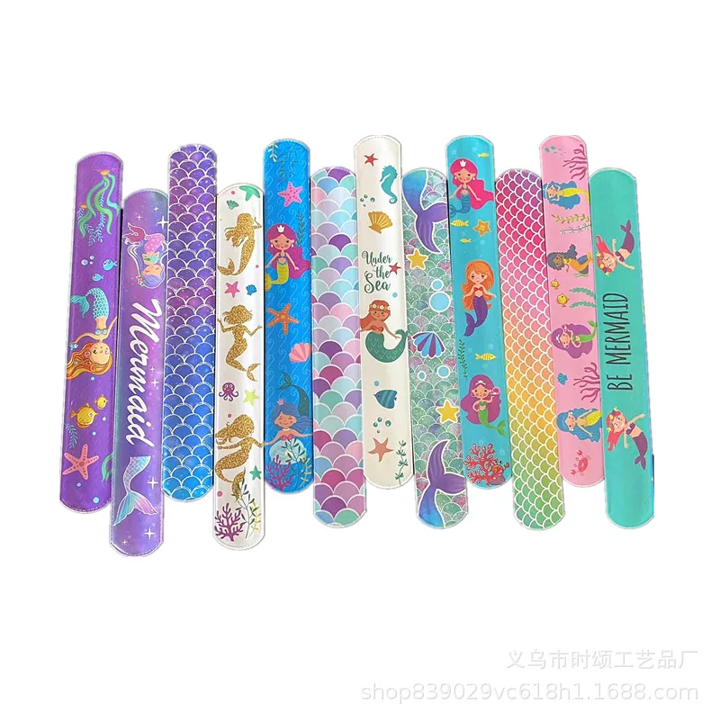 12Pcs Mermaid Girl Slap Bracelets Gifts Cartoon Mermaid Party Decoration Kids Girls Happy Little Mermaid Birthday Party Favors