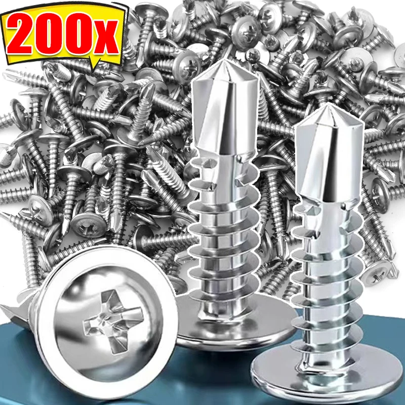 

200/20 шт. саморезы из нержавеющей стали с большой плоской головкой и крестообразным шлицем, самосверлящий винт для дерева, листового металла, набор в ассортименте