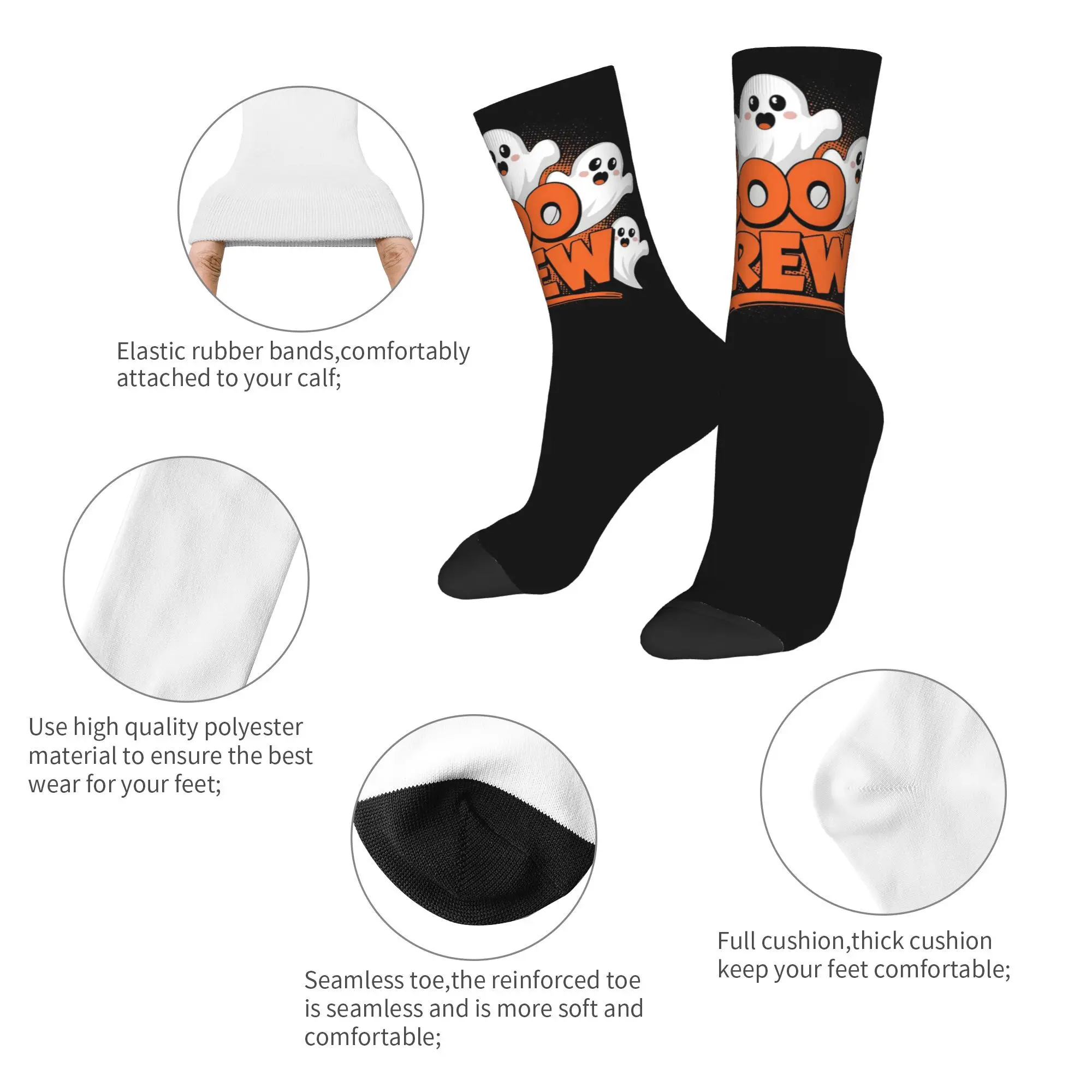 All Seasons Halloween Boo Crew Socks Harajuku Sweat Absorbing Stockings Crew Socks for Men Women Birthday Present