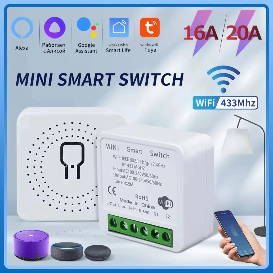 

16A Mini Smart Wifi DIY Switch Supports 2 Way Control, Smart Home Universal Module, Works with Alexa Google Home Smart Life App