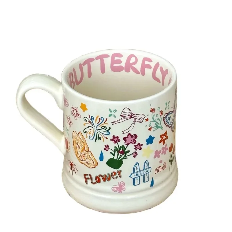 Unique Graffiti Ceramic Mug, Handmade Feel Cute Coffee Cup for Milk Tea, Artistic Birthday Gift Idea