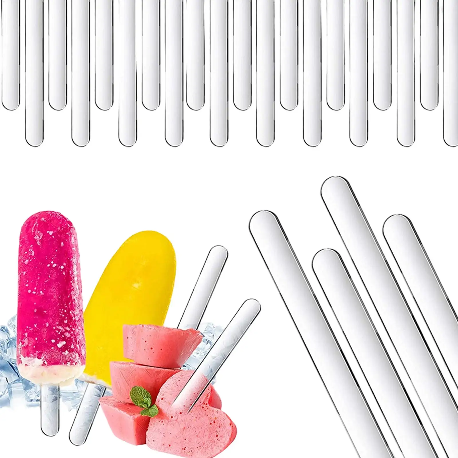 Clear Sticks for Cake Topper 50 Pieces 4.5 Inch DIY Reusable Clear Ice Pop Sticks for Cake Chocolate Bar Candy Home Bakery