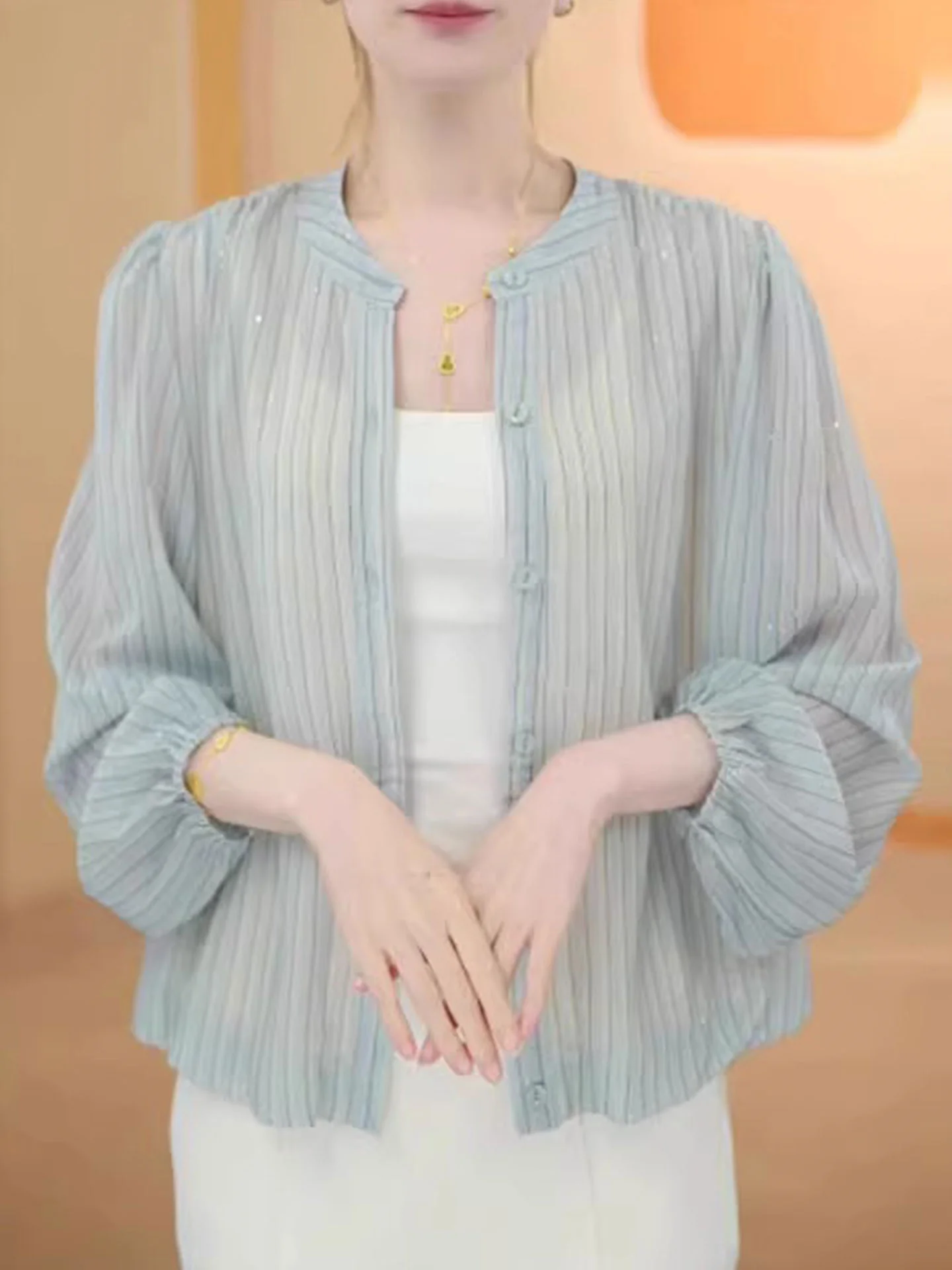 

Женский шелковый топ uYanQi в корейском стиле с длинными рукавами, блестящий вязаный кардиган на одной пуговице, дышащий, лето 2025