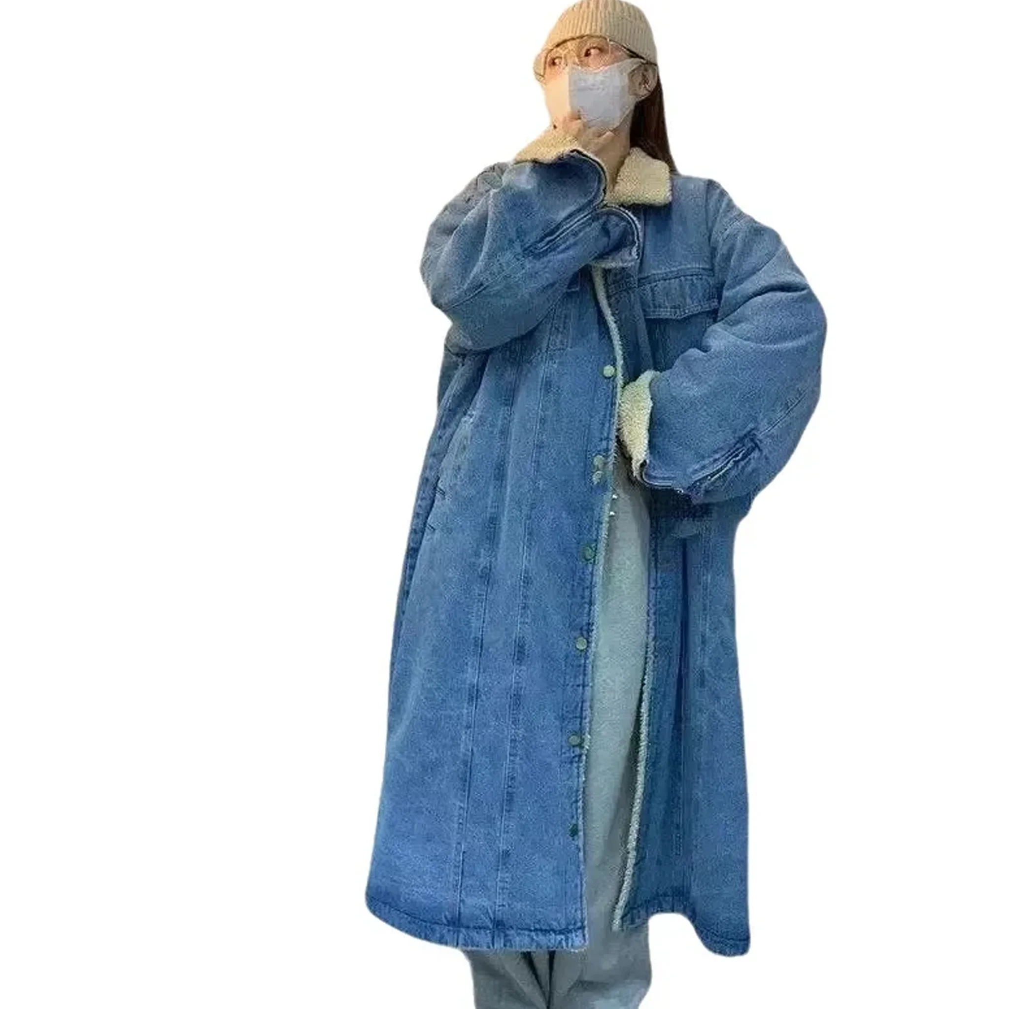 

Zagros Women's Oversized Long Denim Jacket Warm Faux Fur Lined Winter Casual Loose Outerwear Fashion Streetwear Coat