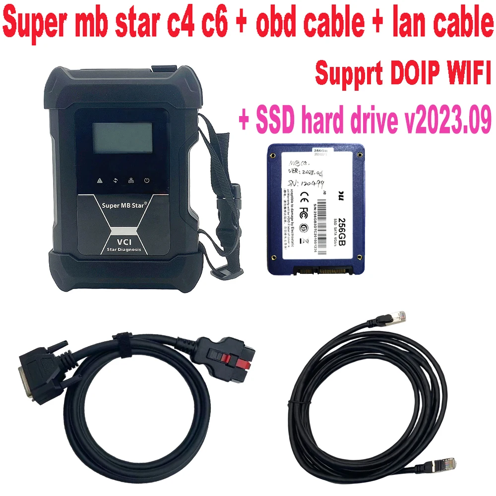 Full Chip DOIP WIFI MB STAR C4 C6 PLUS DOIP SD Connect Compact C4 For Mercedes Car truck Multiplexer VCI with OBD2 and lan cable
