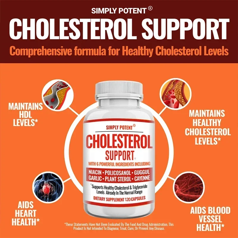 Cholesterol Support Supplement - Helps Burn Fat, Promotes Weight Loss, Reduces Appetite, Promotes Blood Flow, Fights Bacteria