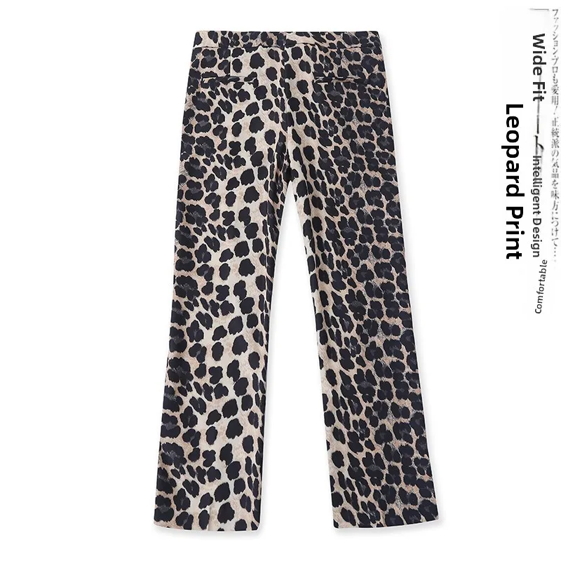Trendy Leopard Print Pants Women's Casual Slim Fit Fashionable Side Pocket Long Pants Spring New Style Versatile Elegant