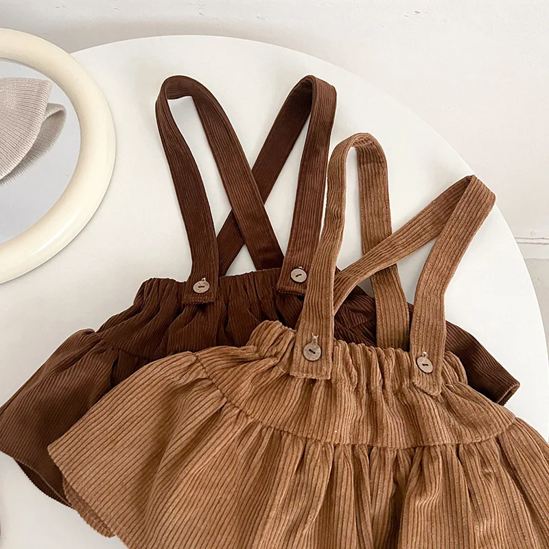 Autumn Winter Kids Girls Strap Dress Rompers Vintage Brown/coffee Corduroy Baby Suspender Jumpsuit 1-5Years Kids Clothes